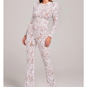 Nadine Merabi Bella White Jumpsuit Size Small S/M 6